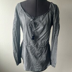 NWT Tory Burch top navy white size 4 patterned ties at neckline balletcore